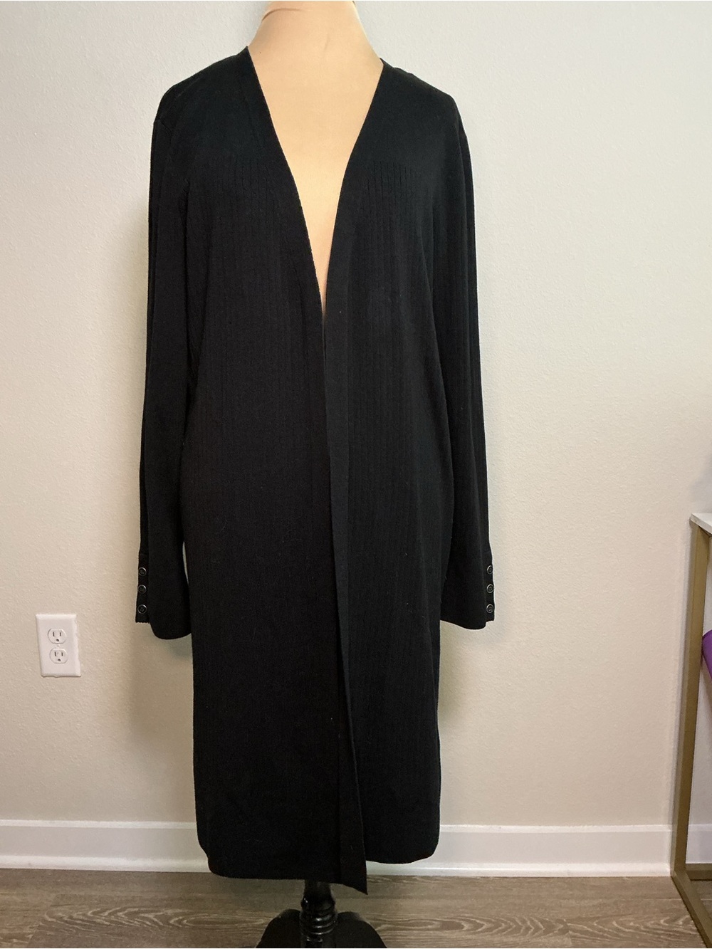 Black Long Open Front Sleep Robe